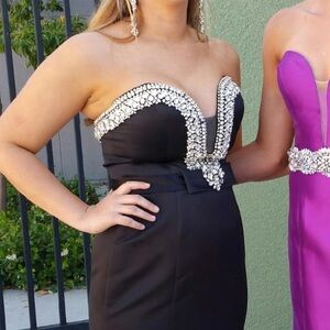 Black and White Embellished Sweetheart Prom Gown